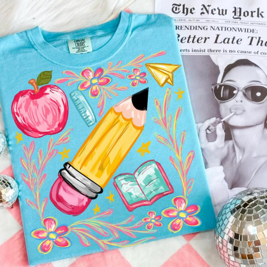 Watercolor Teacher Doodles Tee