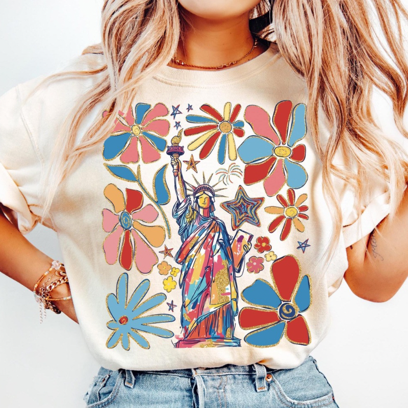 Floral Lady Liberty Tee