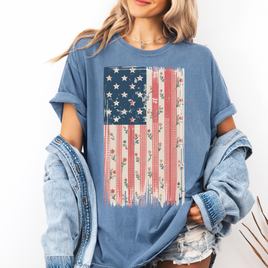 Vintage Floral Flag Tee