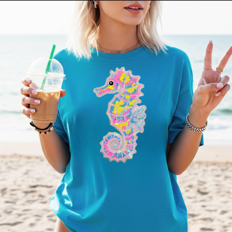 Sequin Seahorse Patch Tee