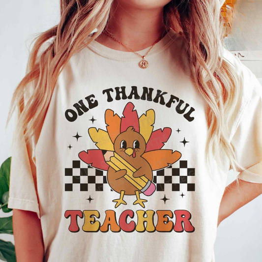 Thankful Teacher Checkered Top
