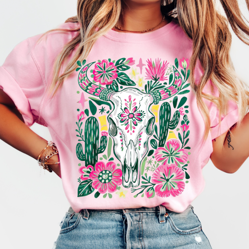 Boho Floral Skull Tee