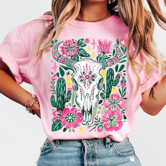 Boho Floral Skull Tee