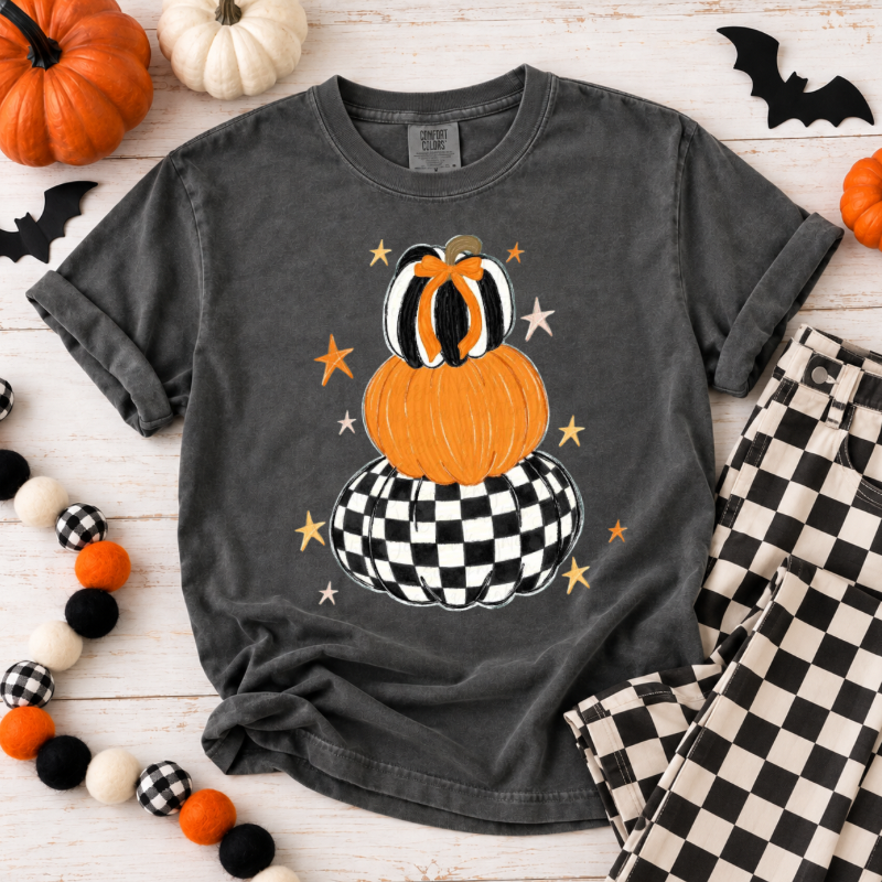 Checkered Pumpkin Trio Top