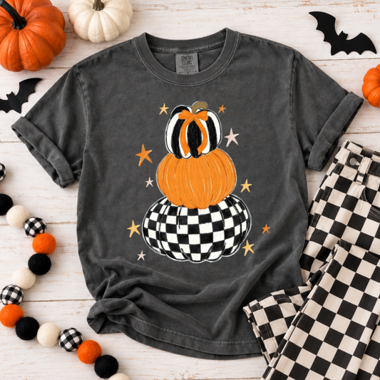 Checkered Pumpkin Trio Top
