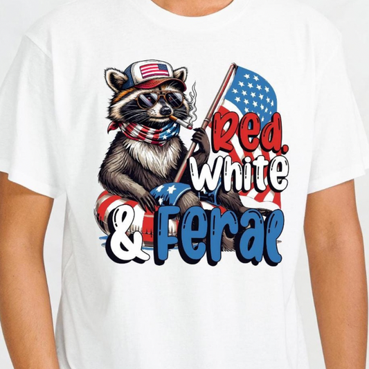 Red, White and Feral Tee
