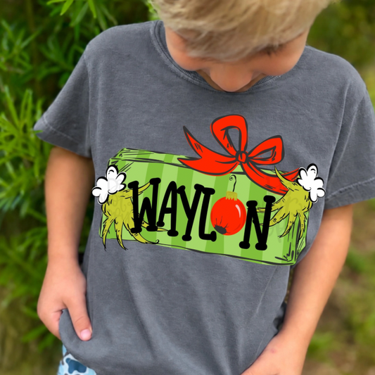 Green Guy Christmas Name Tee