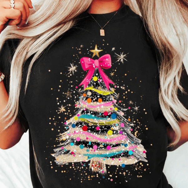 Brushstrokes Pink Bow Tree Tee