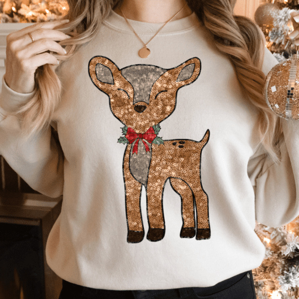 Faux Glitter Deer Sweatshirt