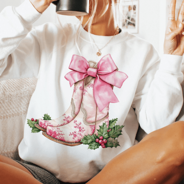 Pink Christmas Boots Sweatshirt